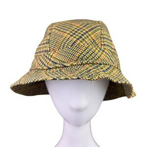 Avoca Handweavers Mens Multicolor Pure Wool Plaid Bucket Hat Large Dry Clean Onl